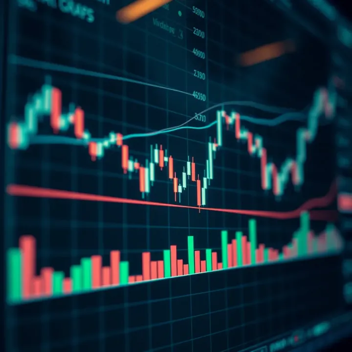 Chart displaying common technical analysis indicators including moving averages and volume bars