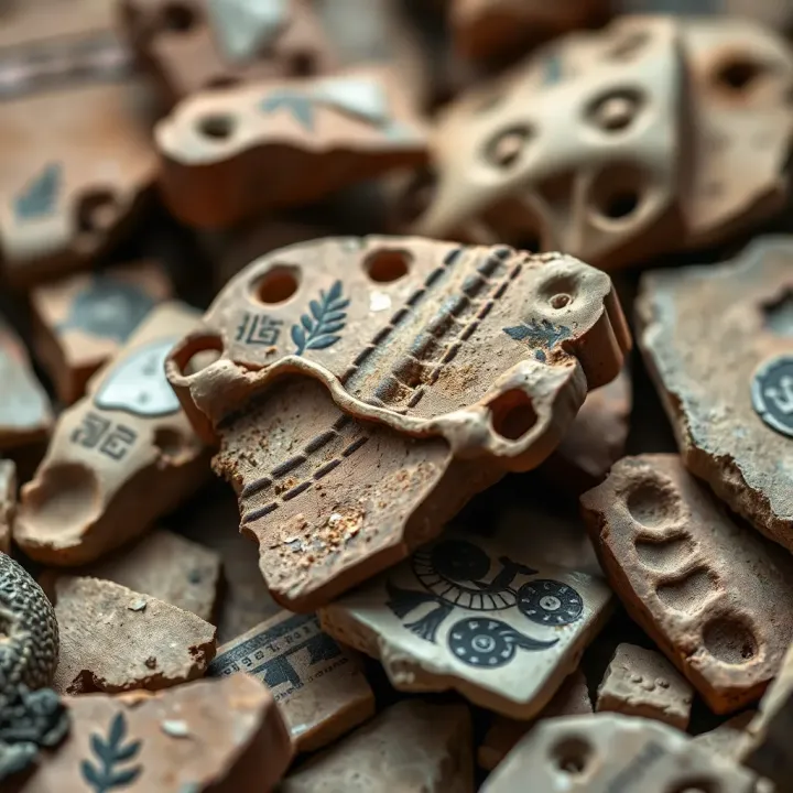 Detailed examination of ancient pottery shards showcasing structural and material analysis