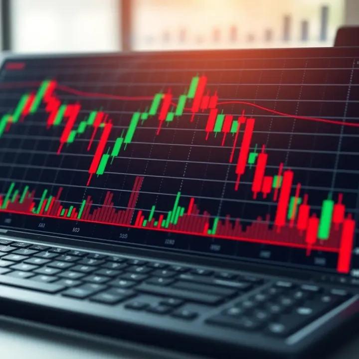 Graph showing price movements and volume to analyze financial market trends
