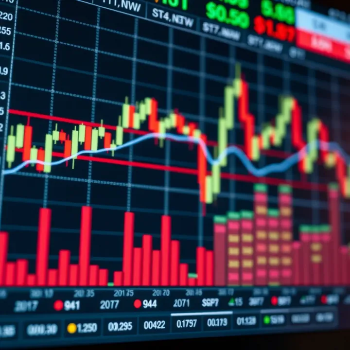 Chart showing price movements and volume bars in a financial market