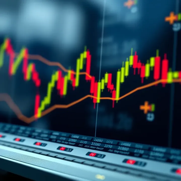 Candlestick Patterns and Moving Averages in Technical Trading Chart showing candlestick patterns and moving average indicators for trading analysis