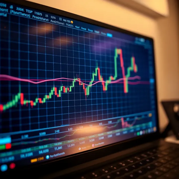Technical analysis screen showing trend lines, support and resistance levels on financial market graph