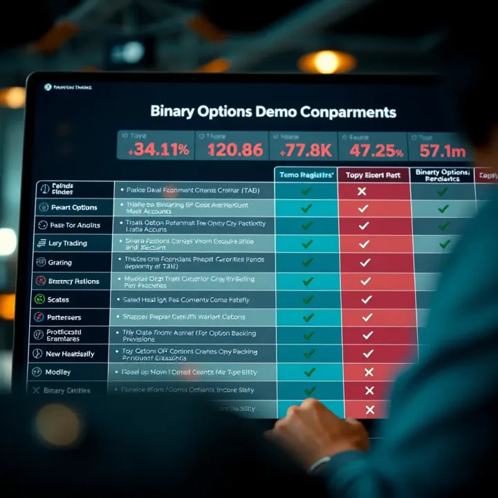 Comparison chart showing top recommended brokers offering binary options demo accounts with key features