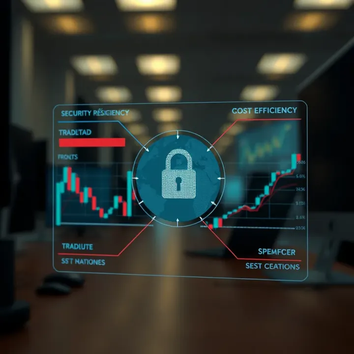 Graphical representation of security measures and cost efficiency in trading tools
