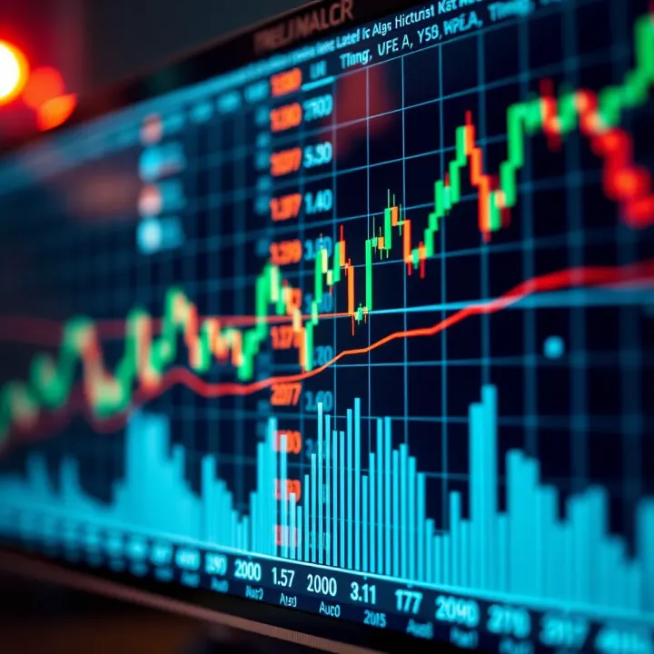 Illustration of trend lines and moving averages applied to a stock market chart demonstrating market trends