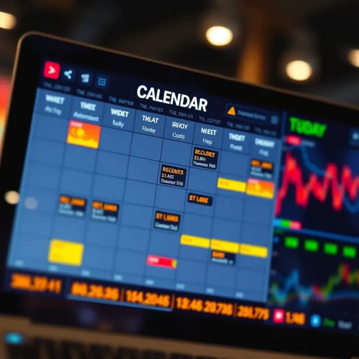 Economic calendar highlighting key financial events and data releases on a digital screen